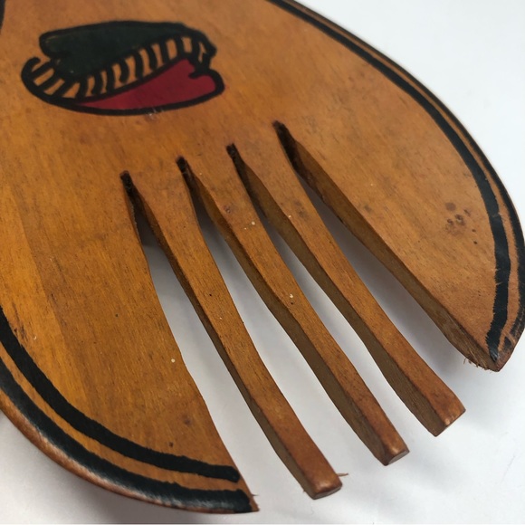VTG African Hand Carved Wooden Elephant Trunk Down Salad Fork And Spoon - Picture 11 of 14
